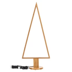 Albero di Natale triangolare in legno naturale, 75 cm, led bianco caldo, uso interno