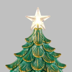 Albero di Natale verde antico, glitter scintillante, h 26 cm, musiche natalizie, led bianco caldo