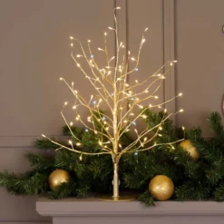 Albero luminoso Tiglio champagne 0,45 m, 108 microled bianco caldo e bianco freddo, uso interno
