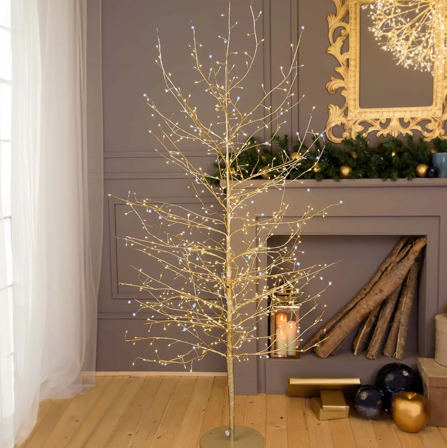 Albero luminoso Tiglio champagne 2 m, 1120 microled bianco caldo e bianco freddo, uso interno