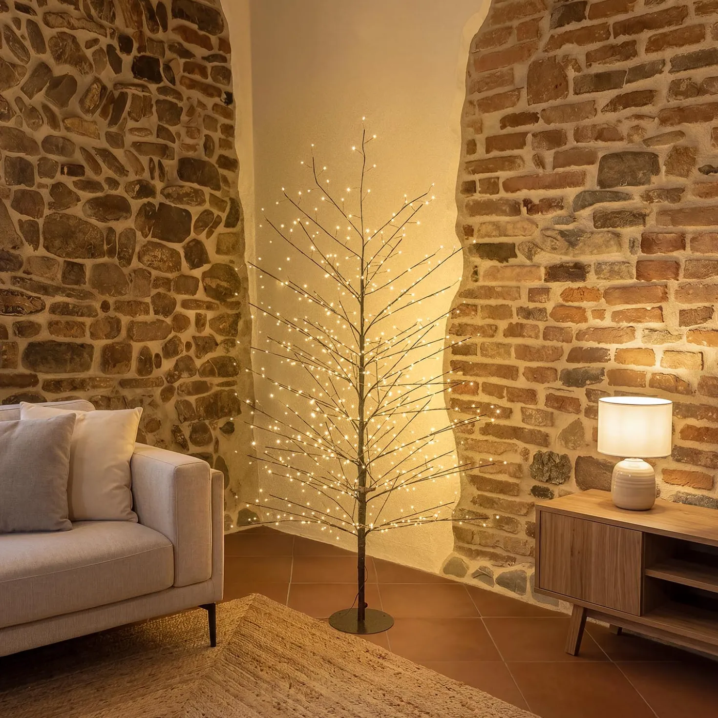 Albero Ramo Tiglio marrone h 1,5 m, 640 microled bianco caldo, uso interno