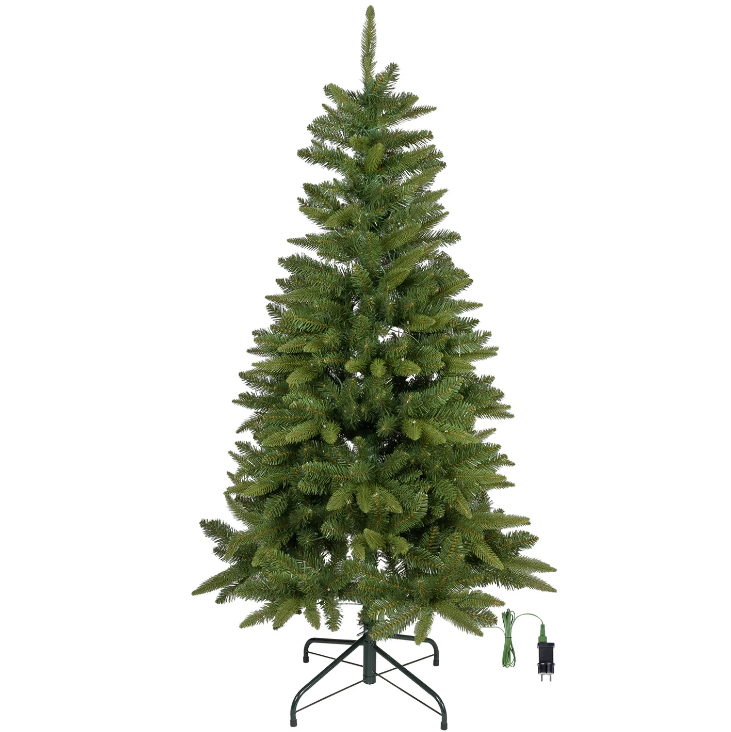Albero Slim in finto pino 150 cm, 200 led integrati bianco caldo