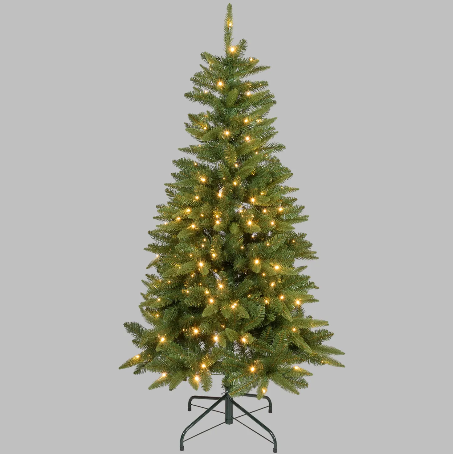 Albero Slim in finto pino 150 cm, 200 led integrati bianco caldo