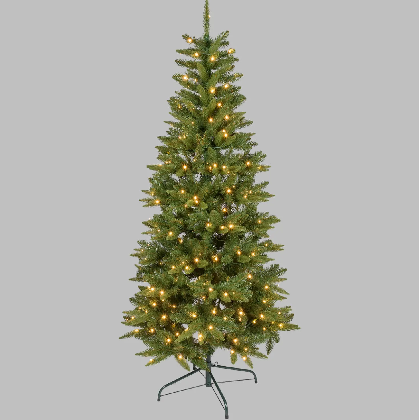 Albero Slim in finto pino 180 cm, 300 led integrati bianco caldo
