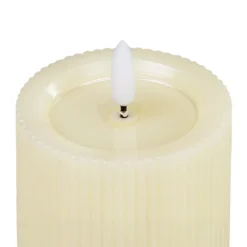 Candela Avorio a Coste per uso esterno, h 10 cm, Ø 7,5cm, fiamma 3D con stoppino ed effetto cera sciolta