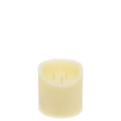 Candela in cera ruvida avorio con 3 fiamme, h 15 cm