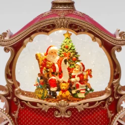 Carrozza Rosso e Oro, glitter scintillanti, h 22 cm, led bianco caldo, musiche natalizie