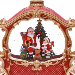 Carrozza Rosso e Oro, glitter scintillanti, h 22 cm, led bianco caldo, musiche natalizie