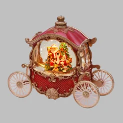 Carrozza Rosso e Oro, glitter scintillanti, h 22 cm, led bianco caldo, musiche natalizie