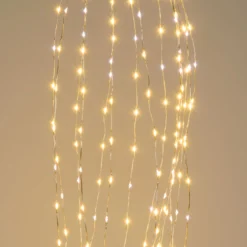 Cascata di luce 4 m, 1200 microled bianco caldo e bianco freddo, cavo argento