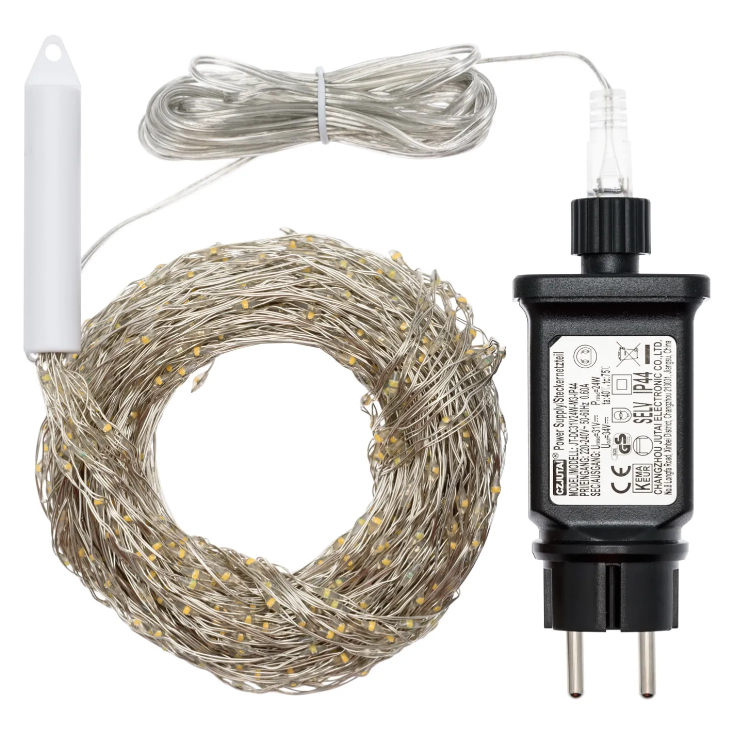 Cascata di luce 5 m, 1500 microled bianco caldo e bianco freddo, cavo argento