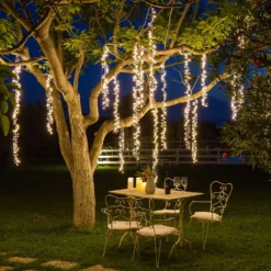 Cascata di luci Connect+ 3 nastri, 300 led bianco caldo, cavo verde, prolungabile