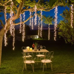 Cascata di luci Connect+ 3 nastri, 300 led bianco caldo, cavo verde, prolungabile