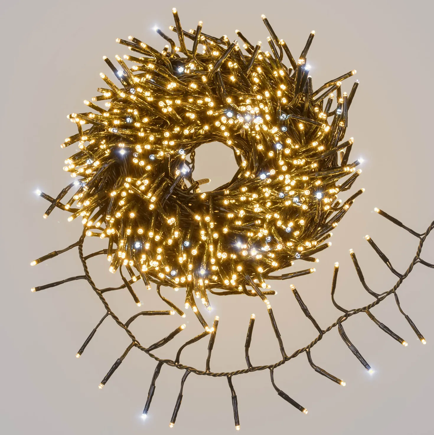 Catena Festone 15 m, 1000 miniled bianco caldo e bianco freddo, cavo verde