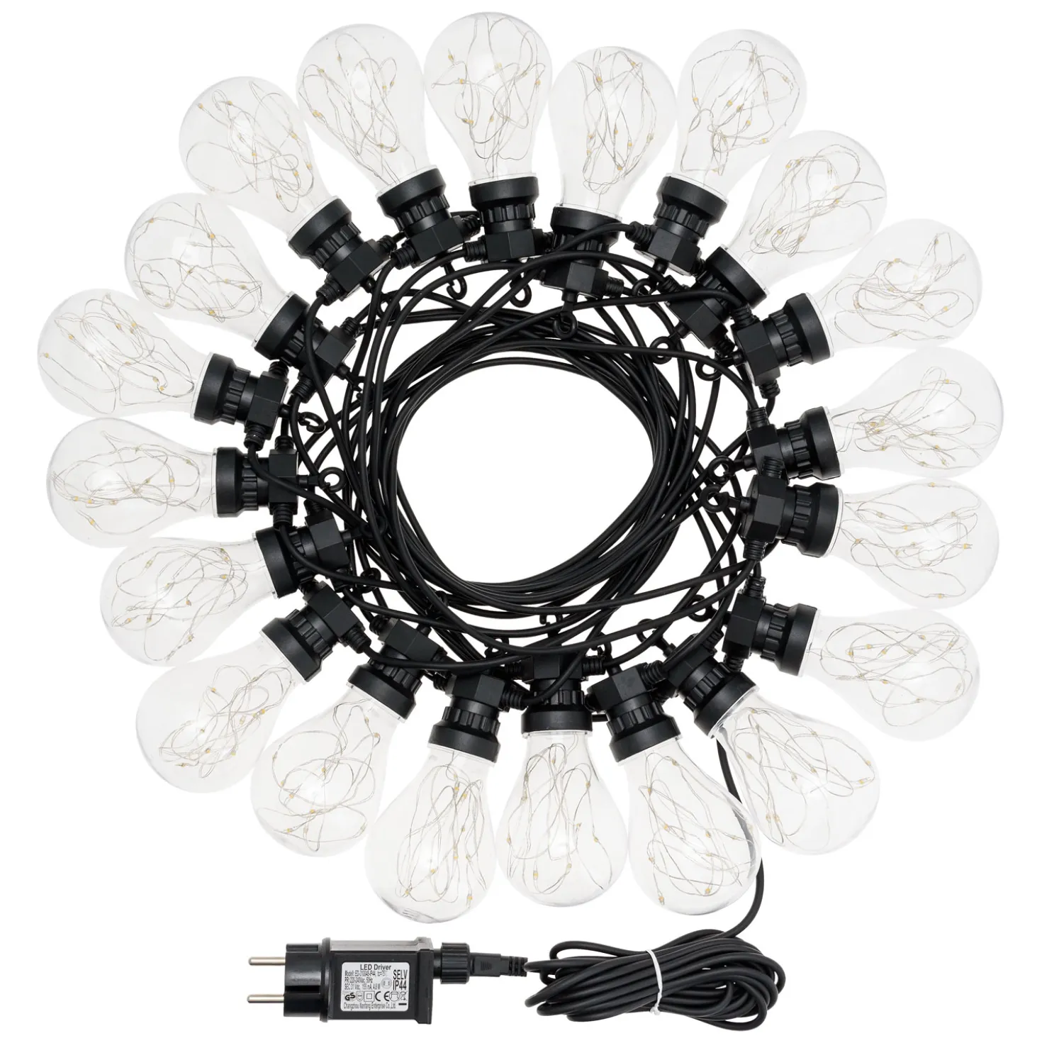 Catena 20 lampadine vintage led bianco caldo, Ø 67 mm