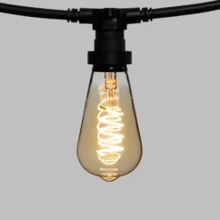 Catena 5 m, 5 lampadine Edison Ø 64 mm di 4 Watt, led a spirale, cavo nero, prolungabile