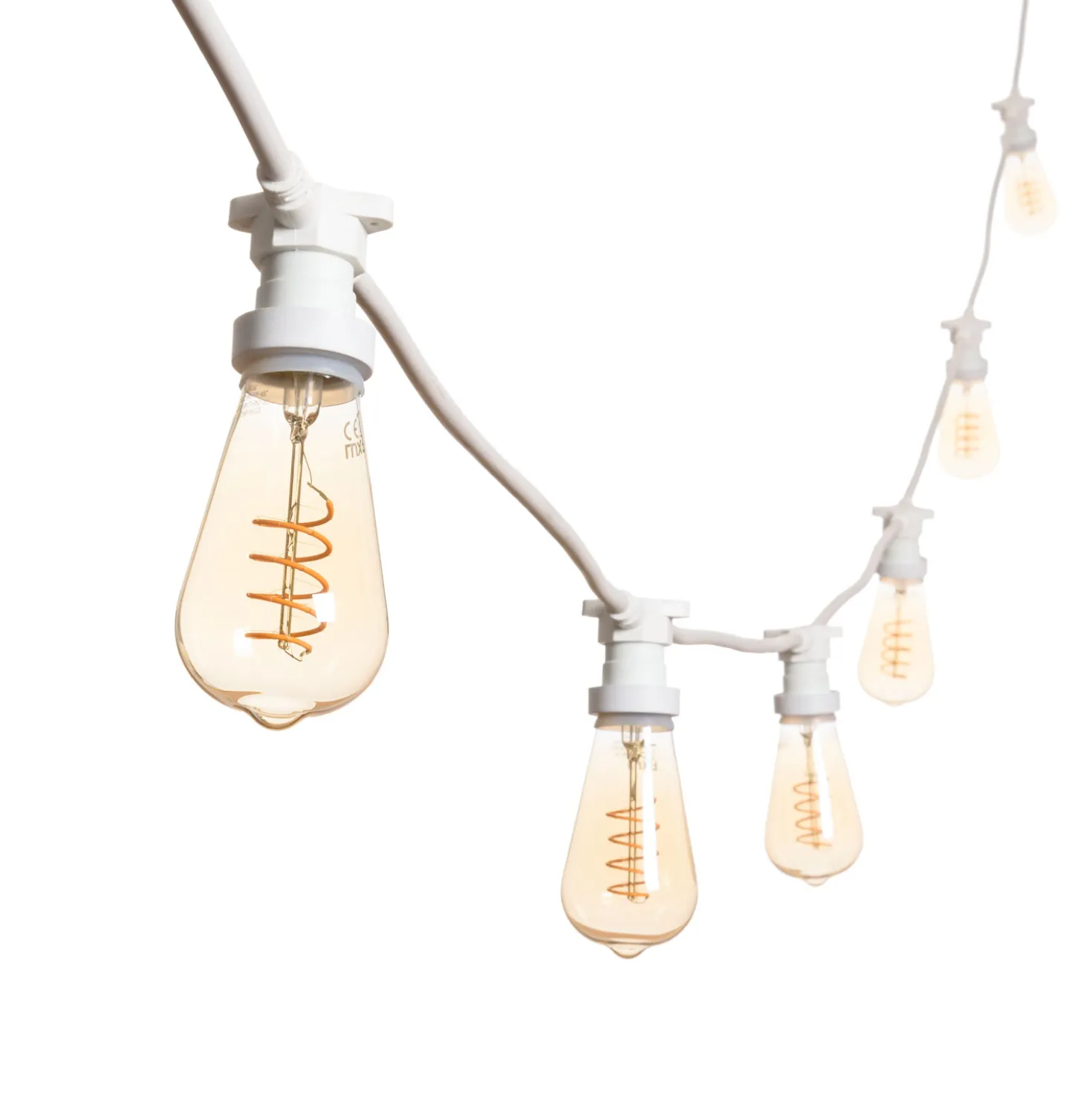 Catena 5 m, 8 lampadine Edison Ø 64 mm di 4 Watt, led a spirale, cavo bianco, prolungabile