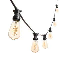 Catena 5 m, 8 lampadine Edison Ø 64 mm di 4 Watt, led a spirale, cavo nero, prolungabile