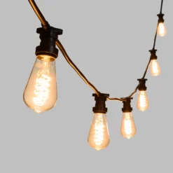 Catena 5 m, 16 lampadine Edison Ø 64 mm di 4 Watt, led a spirale, cavo nero, prolungabile