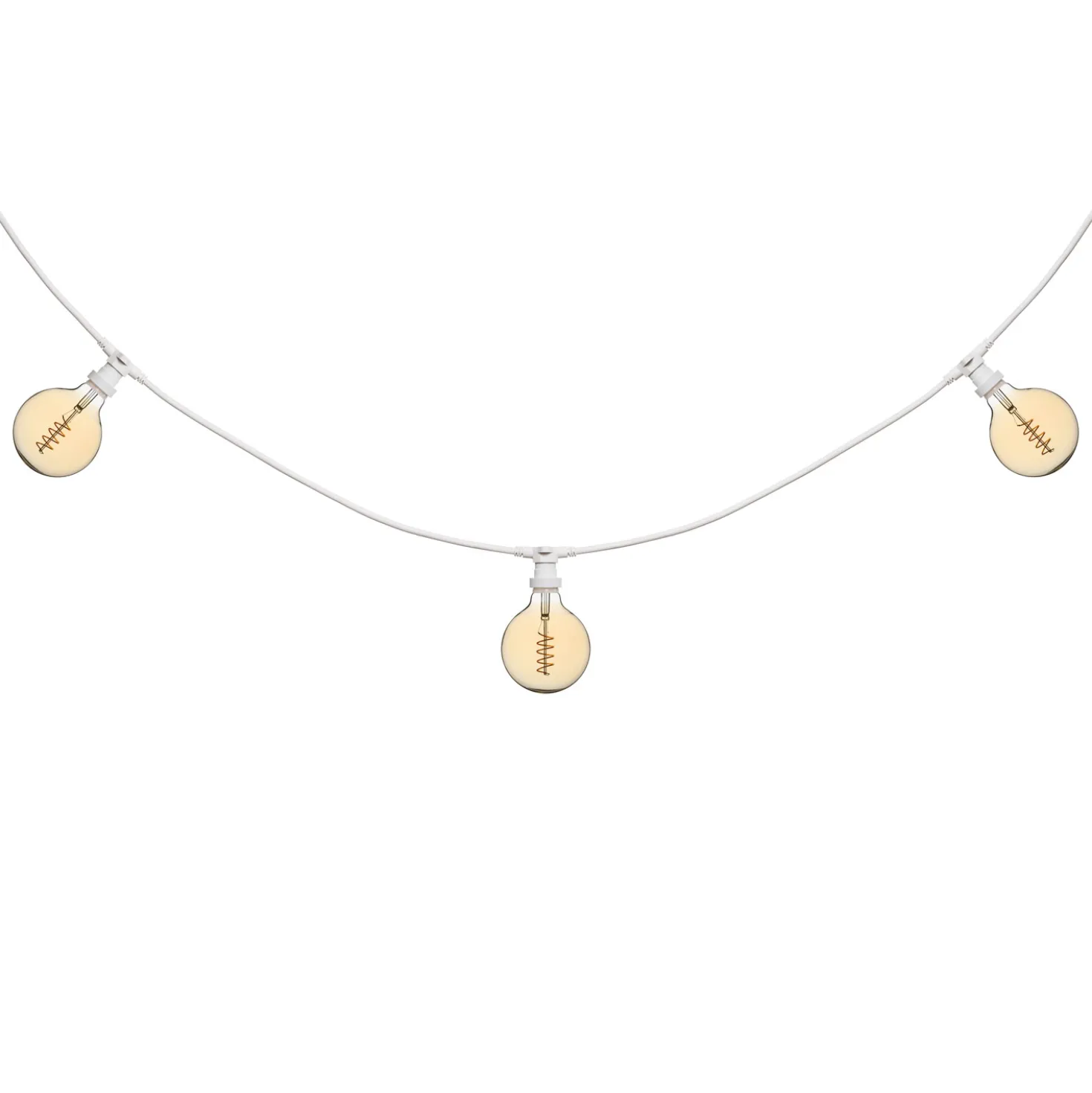 Catena 5 m, 8 lampadine globo Ø 125 mm di 4 Watt, led a spirale, cavo bianco, prolungabile