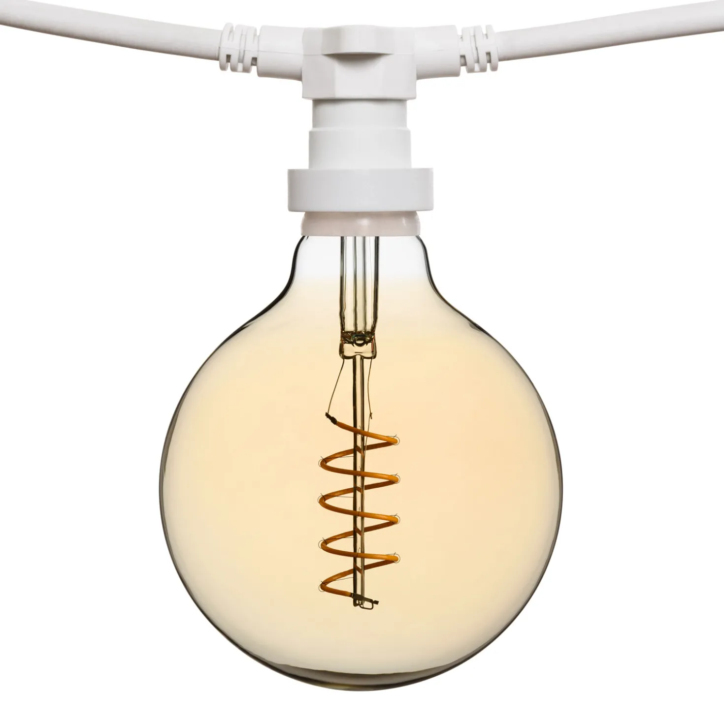 Catena 5 m, 8 lampadine globo Ø 125 mm di 4 Watt, led a spirale, cavo bianco, prolungabile