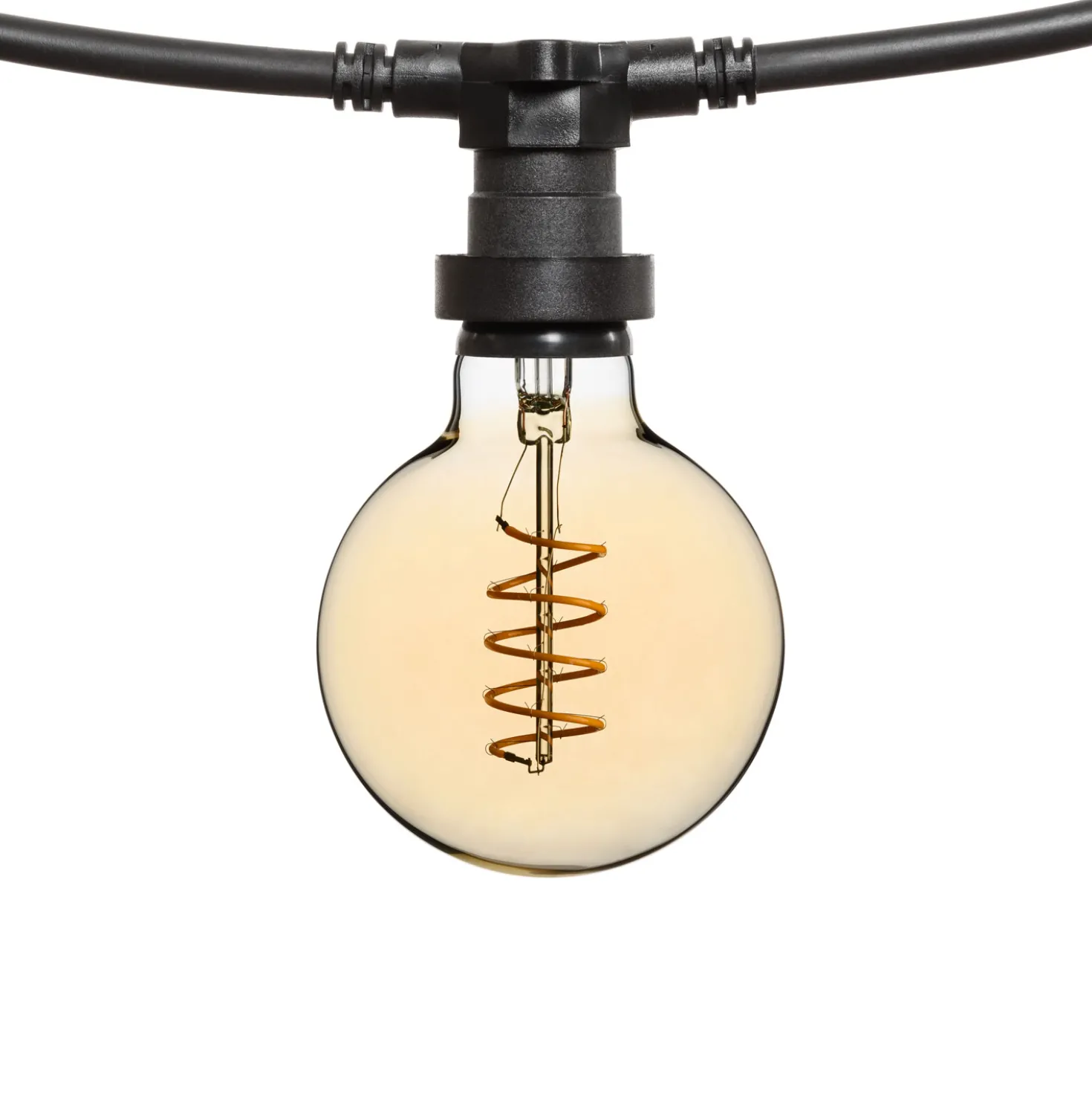 Catena 5 m, 16 lampadine globo Ø 95 mm di 4 Watt, led a spirale, cavo nero, prolungabile