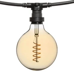 Catena 5 m, 5 lampadine globo Ø 125 mm di 4 Watt led, led a spirale, cavo nero, prolungabile