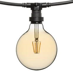 Catena 5 m, 5 lampadine globo Ø 125 mm di 4 Watt led, cavo nero, prolungabile
