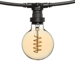 Catena 5 m, 8 lampadine globo Ø 95 mm di 4 Watt, led a spirale, cavo nero, prolungabile