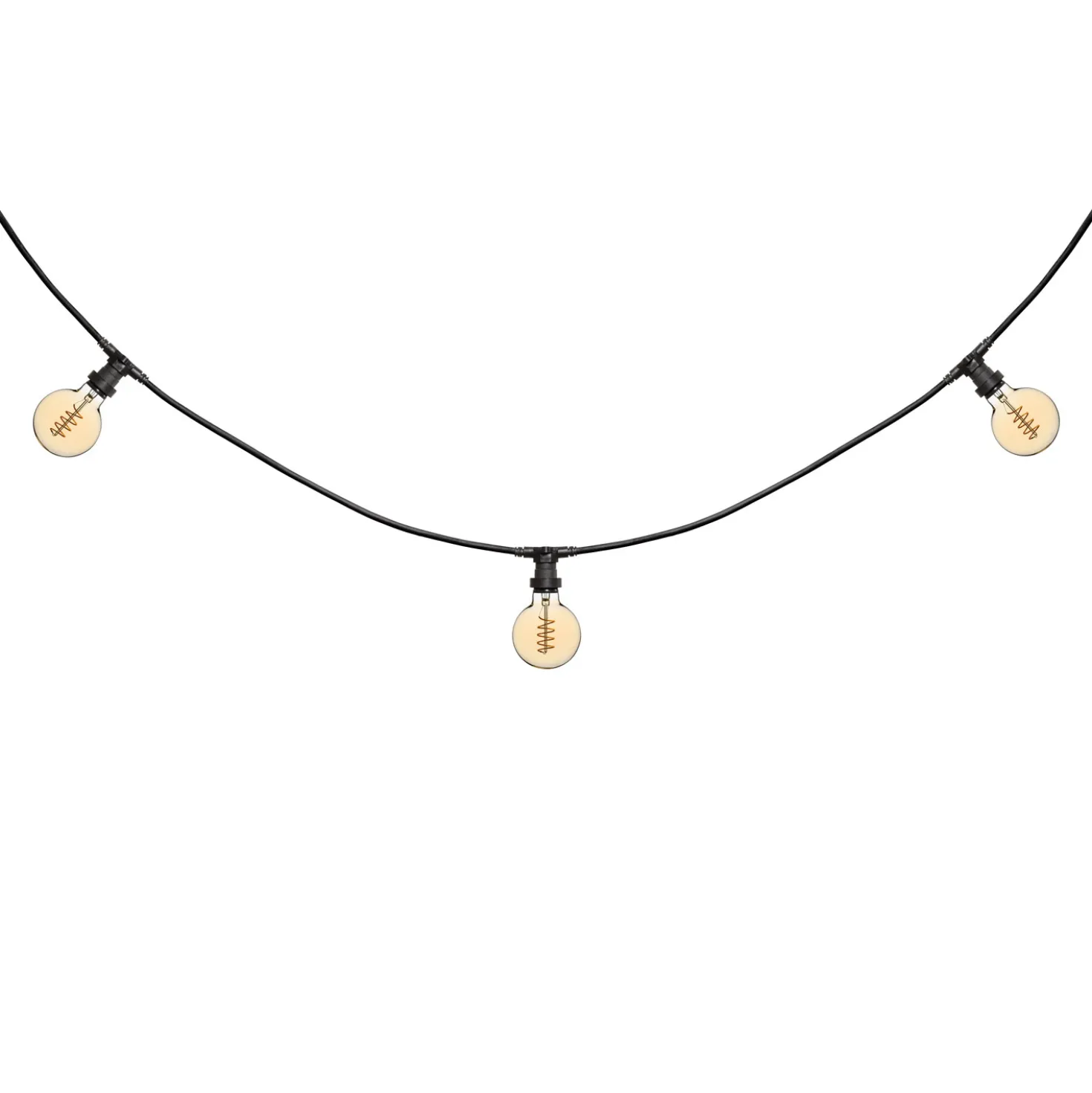 Catena 5 m, 8 lampadine globo Ø 95 mm di 4 Watt, led a spirale, cavo nero, prolungabile