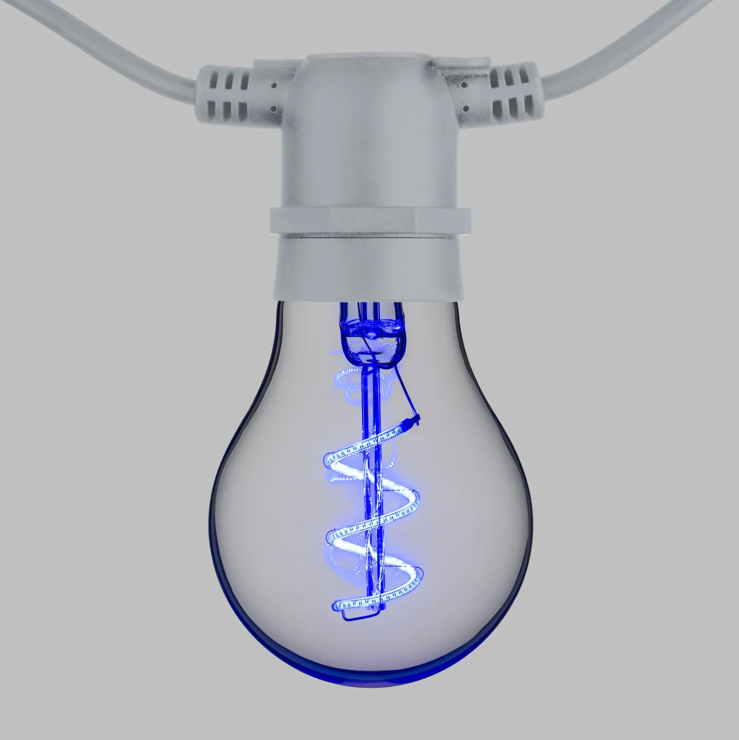 Catena 5 m, 10 lampadine goccia Ø 60 mm, led blu a spirale, prolungabile