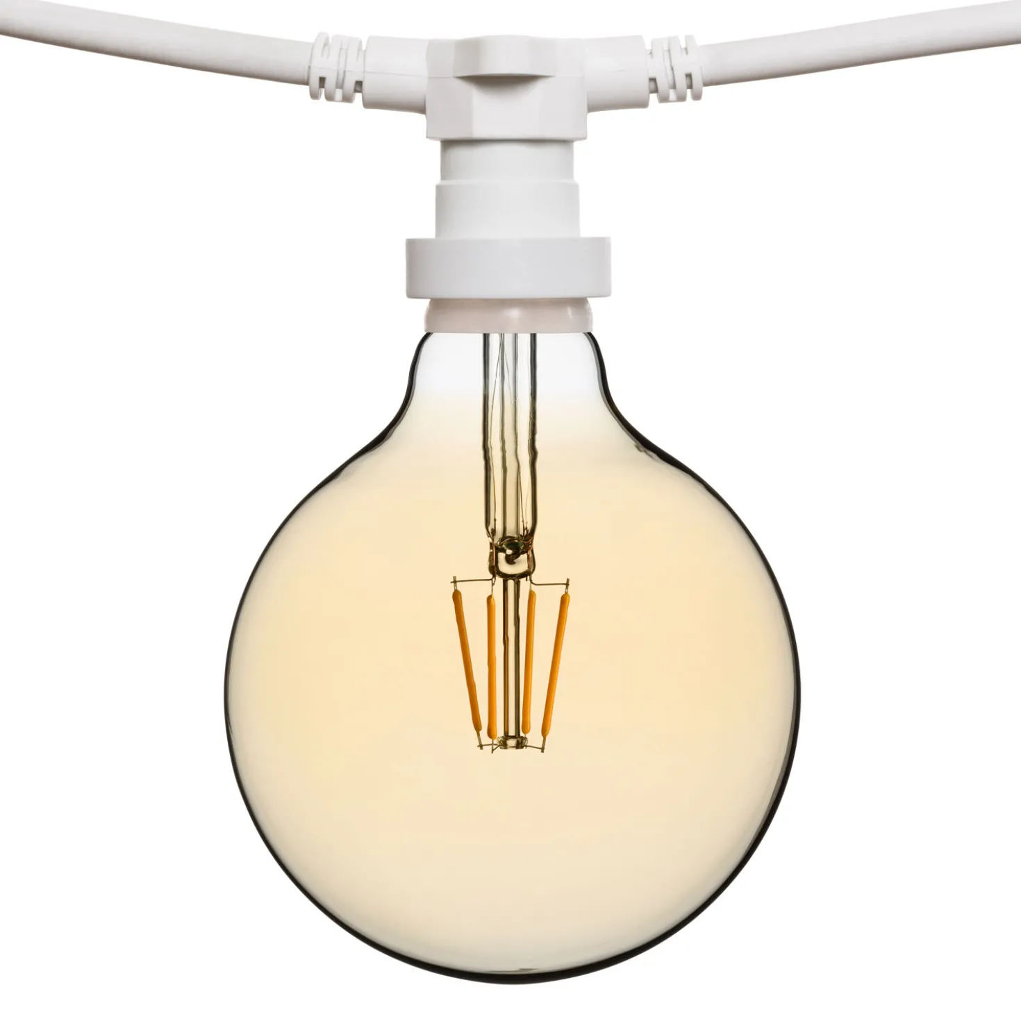 Catena 5 m, 5 lampadine led a globo Ø 125 mm di 4 Watt, cavo bianco, prolungabile