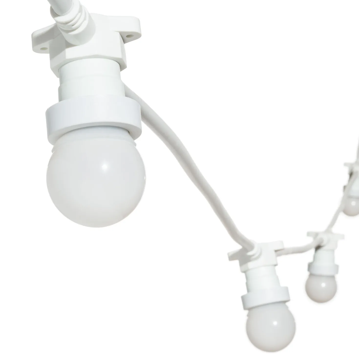 Catena 5 m, 5 lampadine led a globo Ø 45 mm di 1,2 Watt, cavo bianco, prolungabile