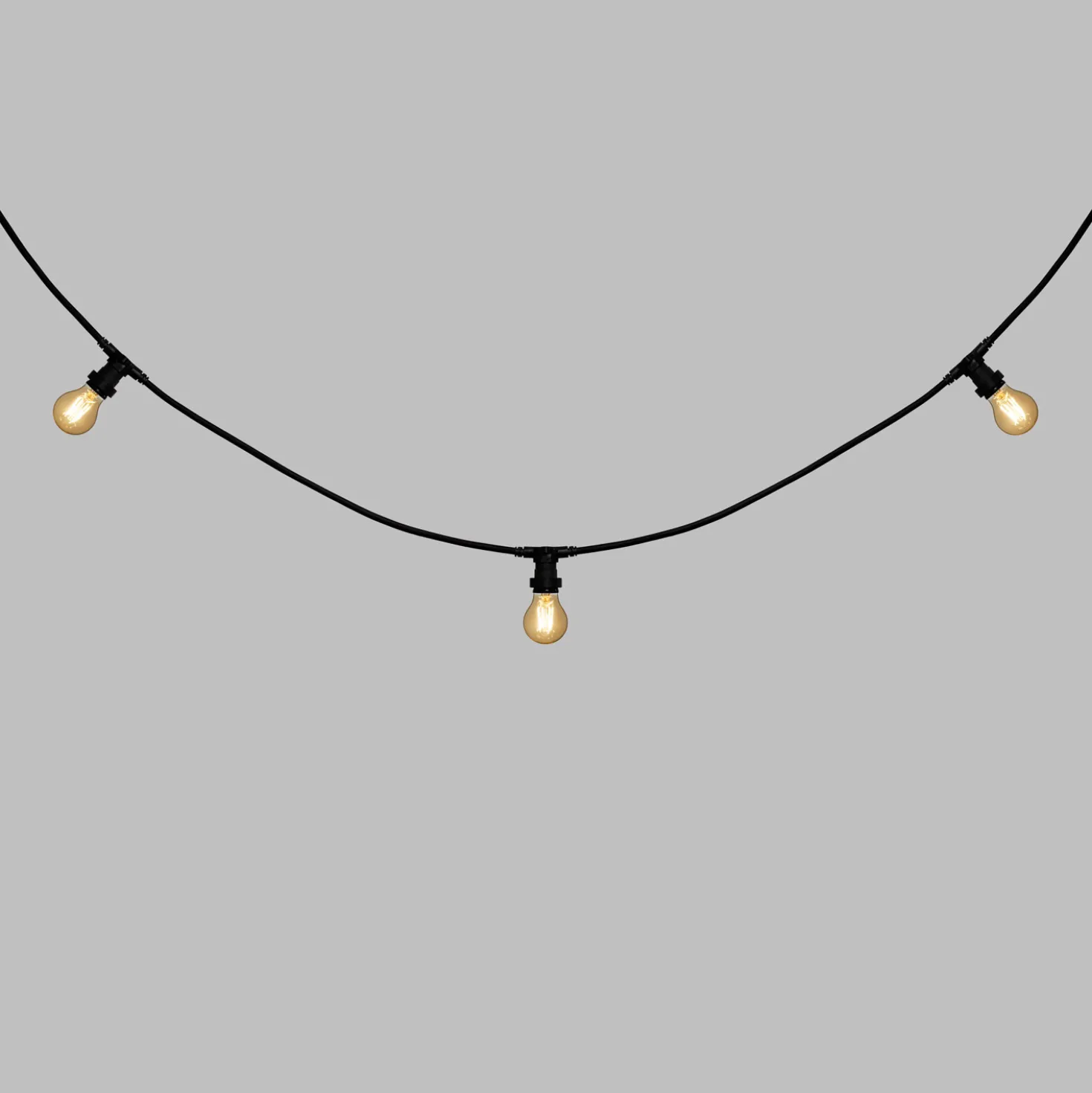 Catena 5 m, 5 lampadine led a goccia Ø 60 mm di 4 Watt, dimmerabili, cavo nero, prolungabile