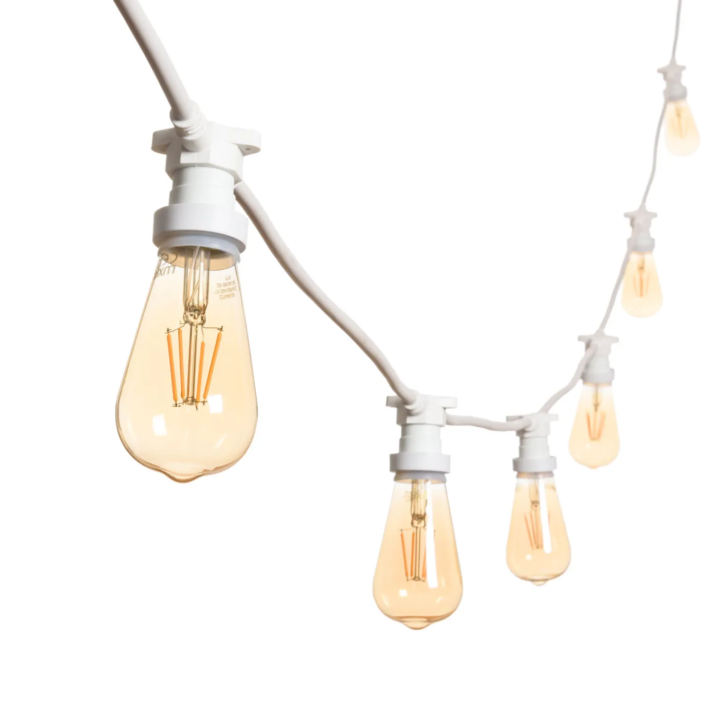 Catena 5 m, 16 lampadine led Edison Ø 64 mm da 4 Watt, cavo bianco, prolungabile
