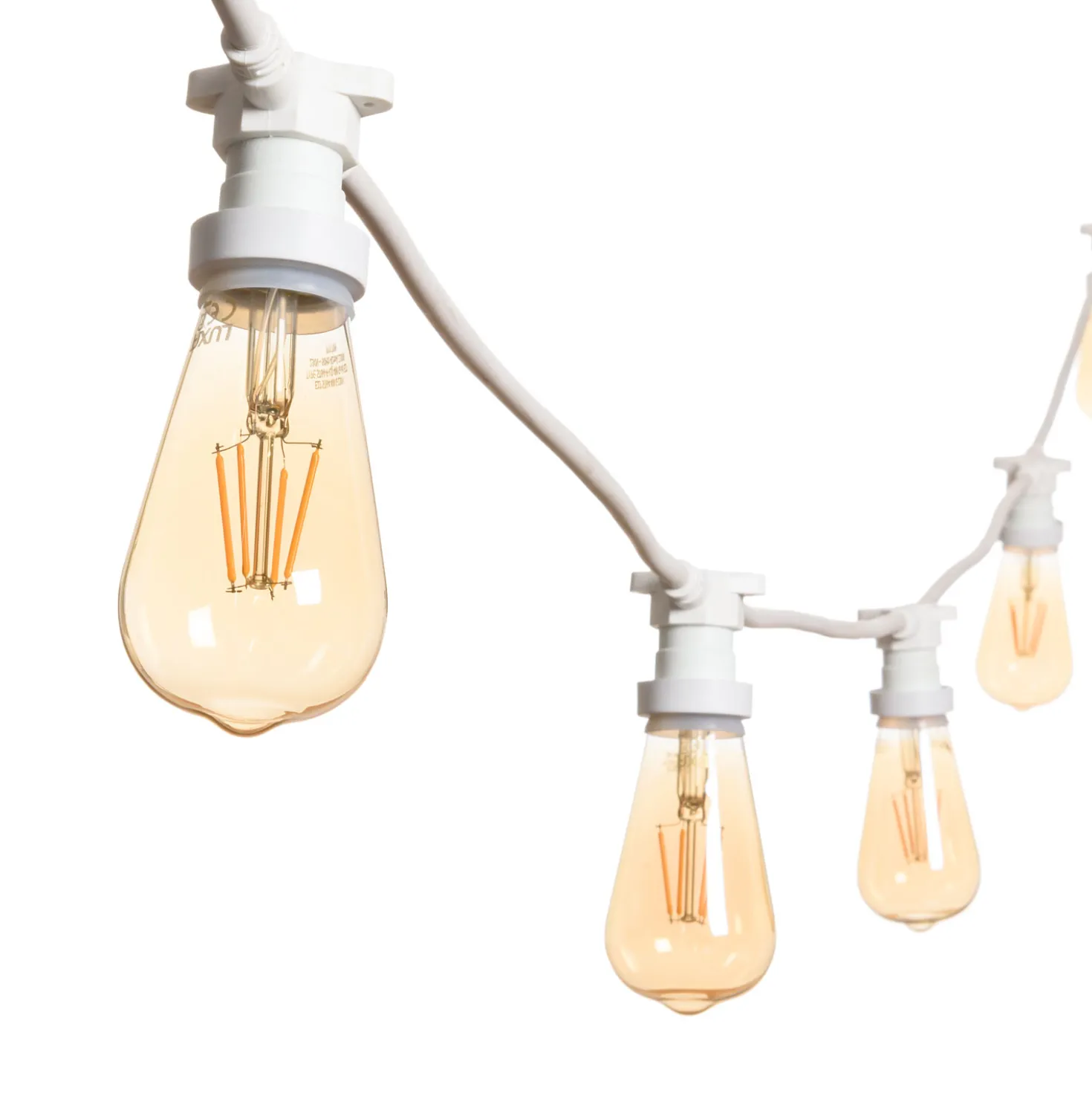 Catena 5 m, 5 lampadine led Edison Ø 64 mm di 4 watt dimmerabili, cavo bianco, prolungabile