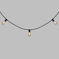 Catena 5 m, 5 lampadine led Edison Ø 64 mm di 4 Watt, cavo nero, prolungabile