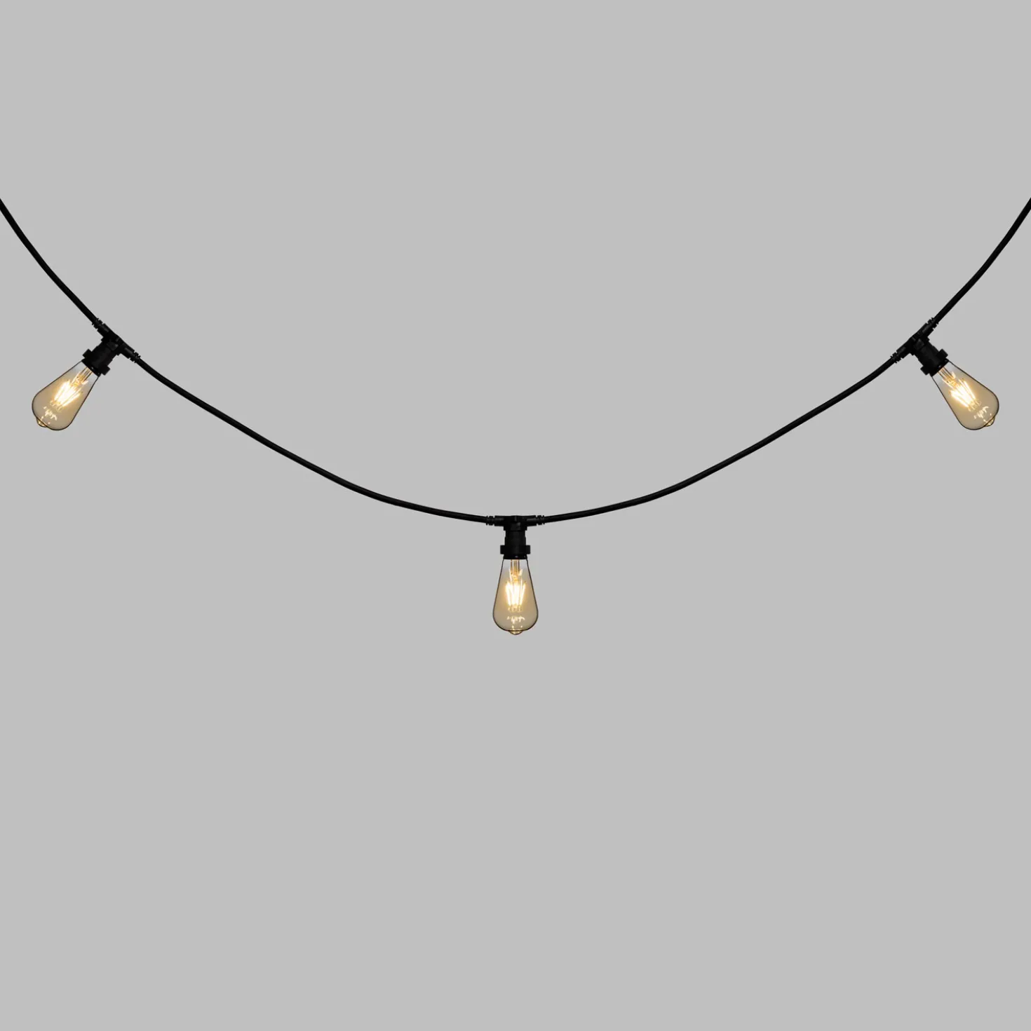 Catena 5 m, 5 lampadine led Edison Ø 64 mm di 4 Watt, cavo nero, prolungabile