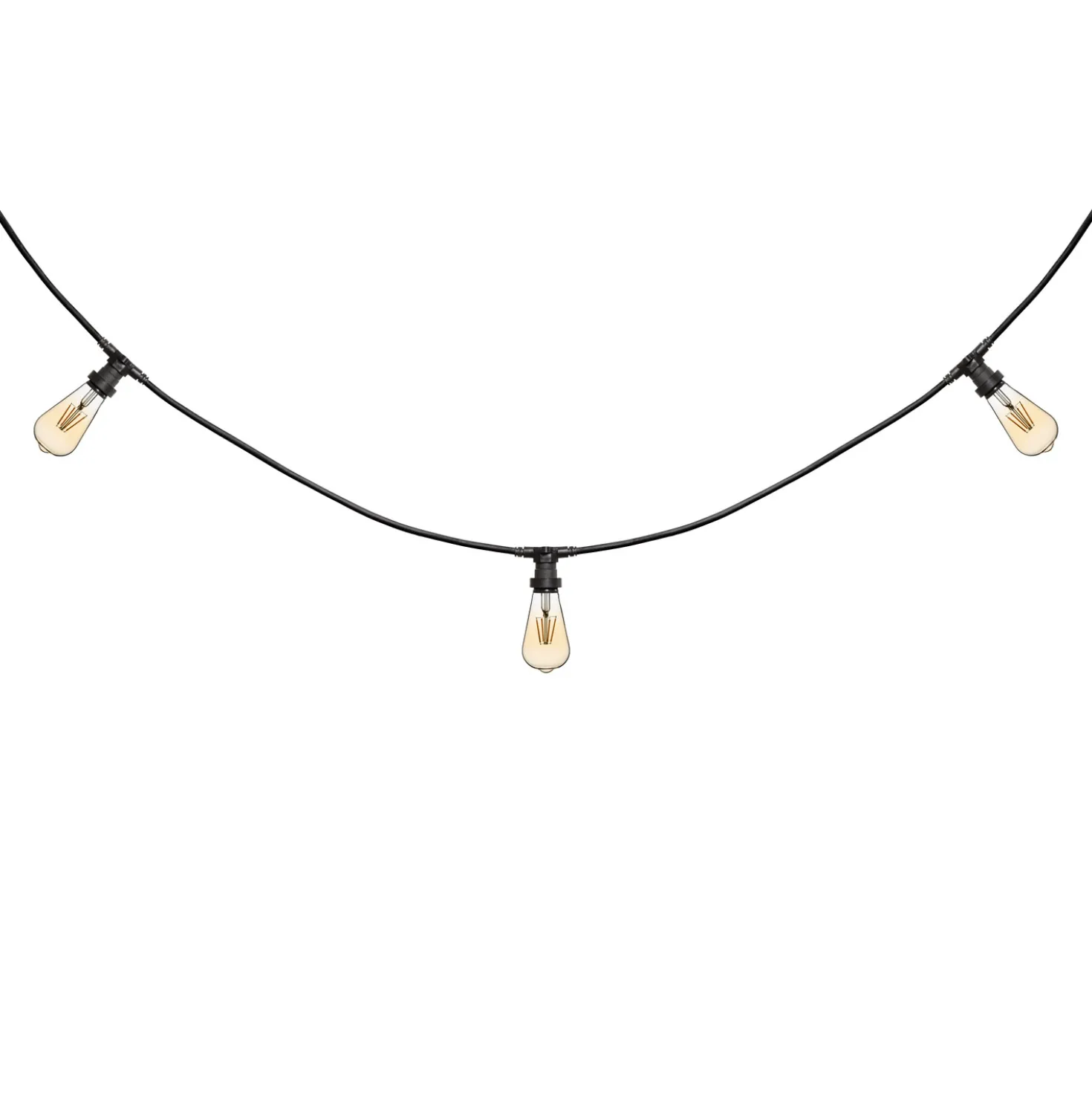 Catena 5 m, 5 lampadine led Edison Ø 64 mm di 4 Watt, cavo nero, prolungabile