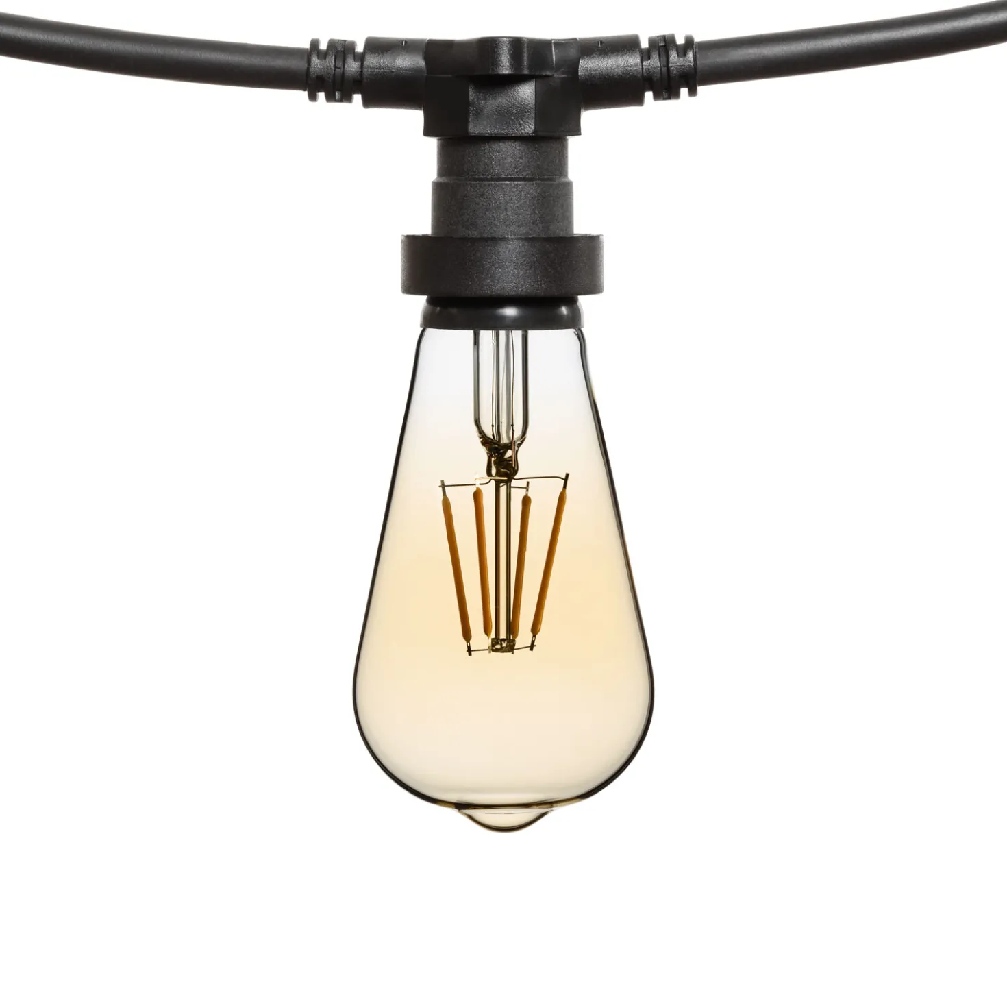 Catena 5 m, 8 lampadine led Edison Ø 64 mm di 4 Watt, cavo nero, prolungabile