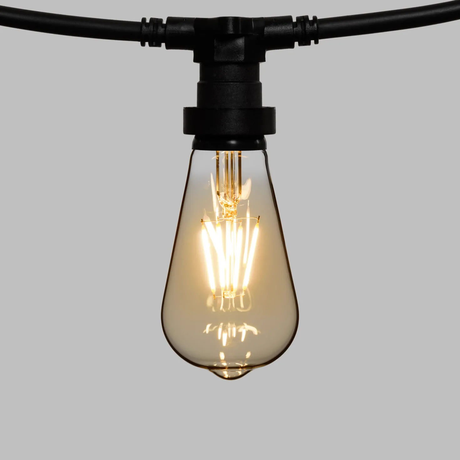 Catena 5 m, 8 lampadine led Edison Ø 64 mm di 4 Watt, cavo nero, prolungabile