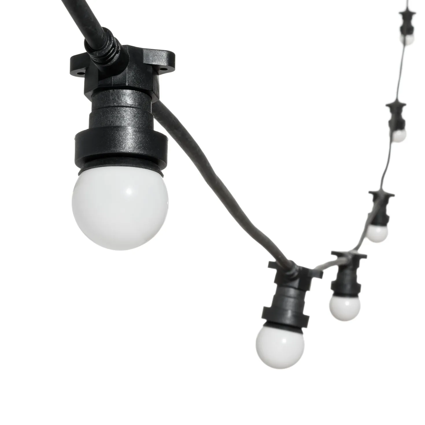 Catena 5 m, 8 lampadine led globo Ø 45 mm in plastica bianca di 1,2 Watt, prolungabile