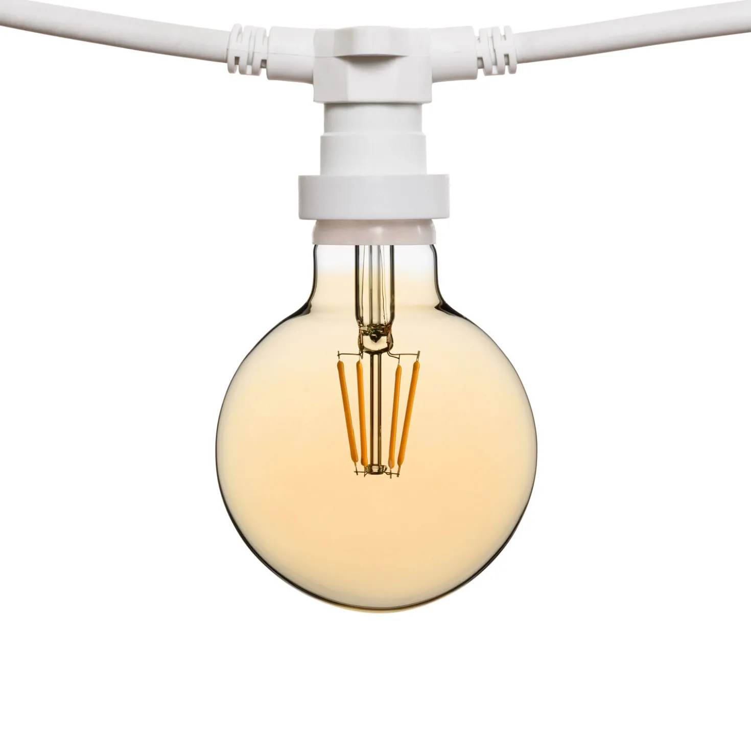 Catena 5 m, 16 lampadine led globo Ø 95 mm di 4 watt, dimmerabili, cavo bianco, prolungabile