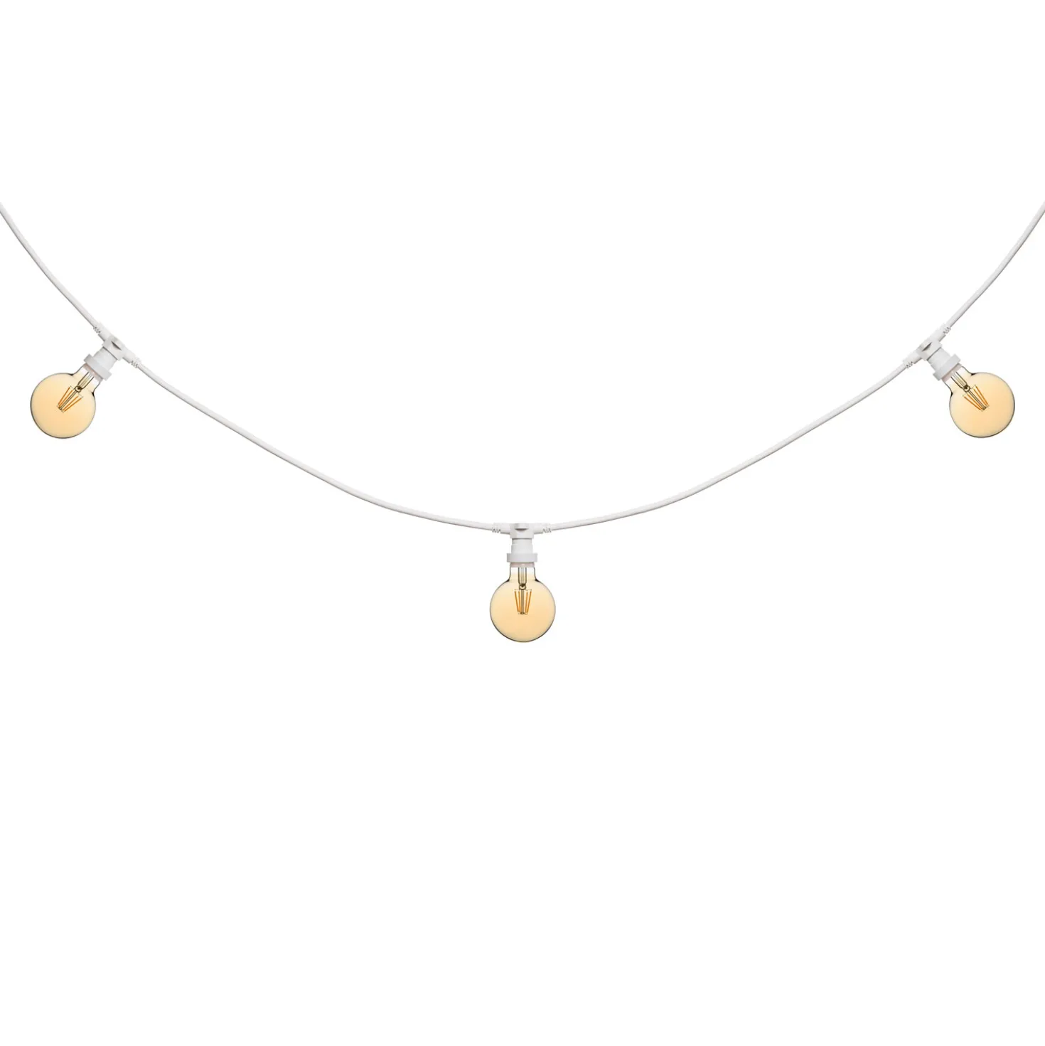 Catena 5 m, 16 lampadine led globo Ø 95 mm di 4 watt, dimmerabili, cavo bianco, prolungabile