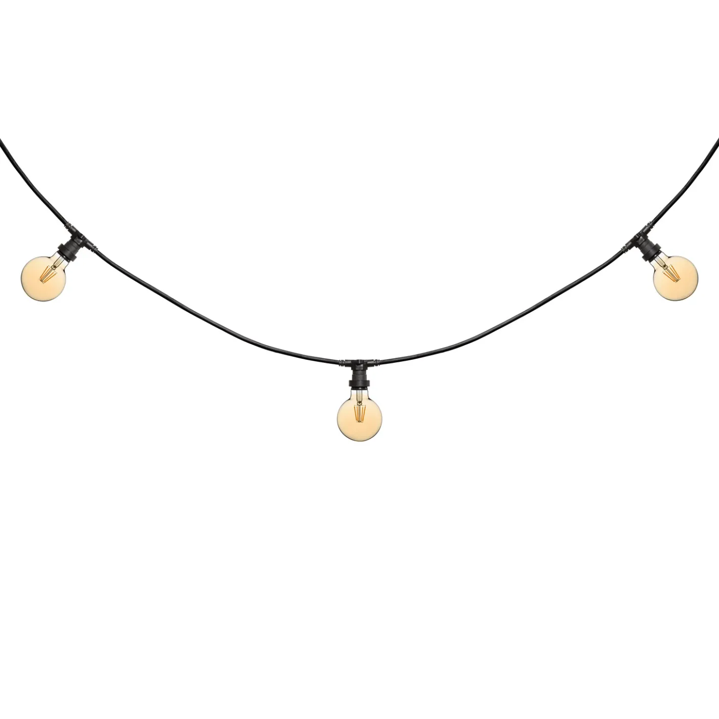 Catena 5 m, 5 lampadine led globo Ø 95 mm di 8 Watt led, dimmerabili, cavo nero, prolungabile