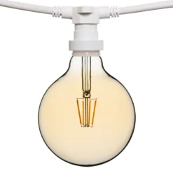 Catena 5 m, 5 lampadine led globo Ø 125 mm di 8 Watt, dimmerabili, cavo bianco, prolungabile