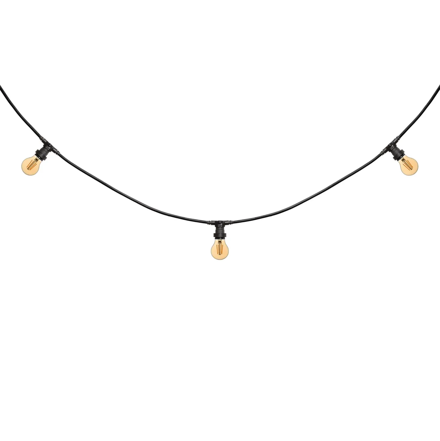 Catena 5 m, 8 lampadine led goccia Ø 60 mm di 4 Watt, cavo nero, prolungabile