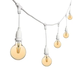 Catena 5 m, 8 lampadine led pendenti globo Ø 95 mm da 4 Watt, h 30 cm, prolungabile