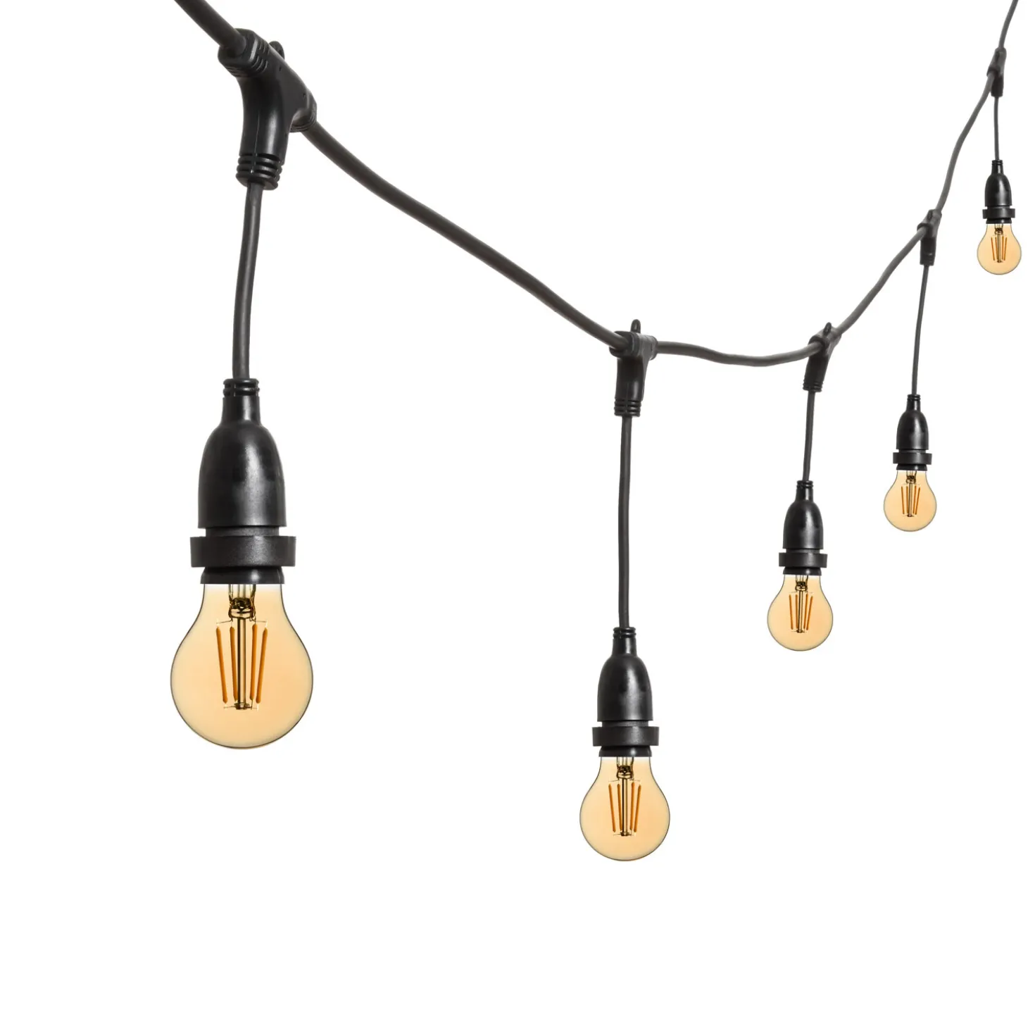 Catena 5 m, 8 lampadine led pendenti goccia Ø 60 mm di 4 Watt, h 30 cm, prolungabile