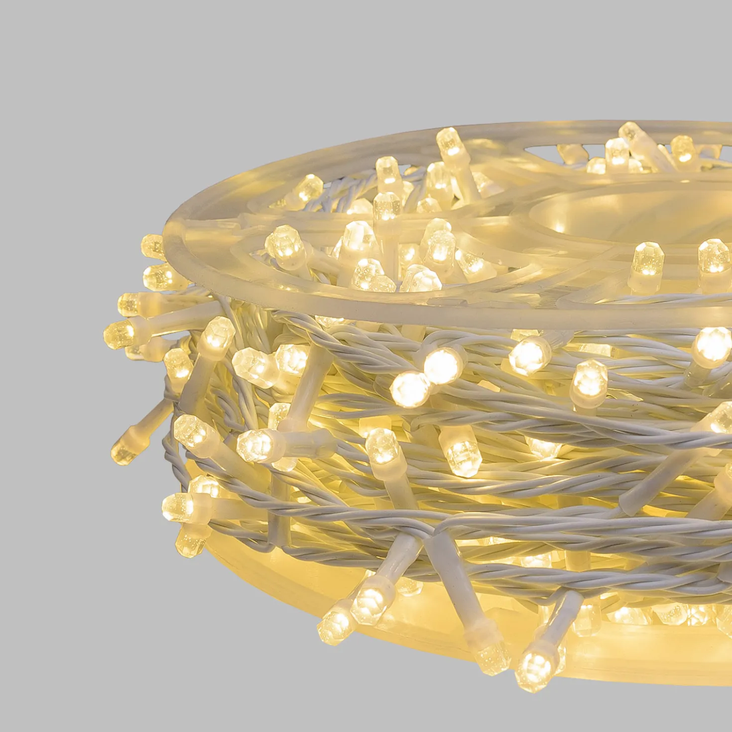 Catena 50 m, 500 led Diamante Bubble bianco caldo, cavo bianco
